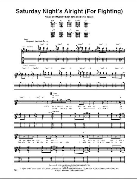Saturday Night's Alright (For Fighting) - Guitar TAB, New, Main