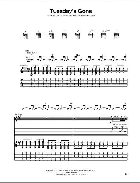 Tuesday's Gone - Guitar TAB, New, Main