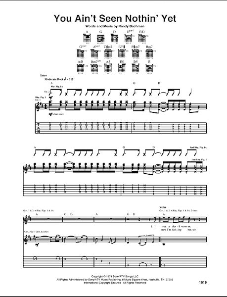 You Ain't Seen Nothin' Yet - Guitar TAB, New, Main