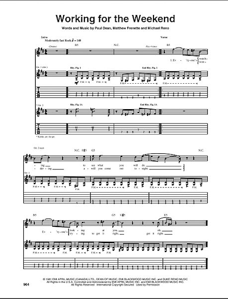 Working For The Weekend - Guitar TAB, New, Main
