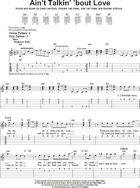Ain't Talkin' 'Bout Love - Easy Guitar with TAB, New, Main