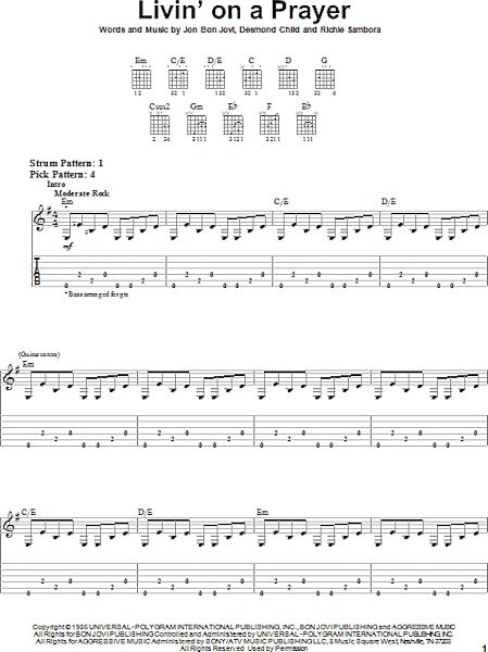 Livin' On A Prayer - Easy Guitar with TAB, New, Main
