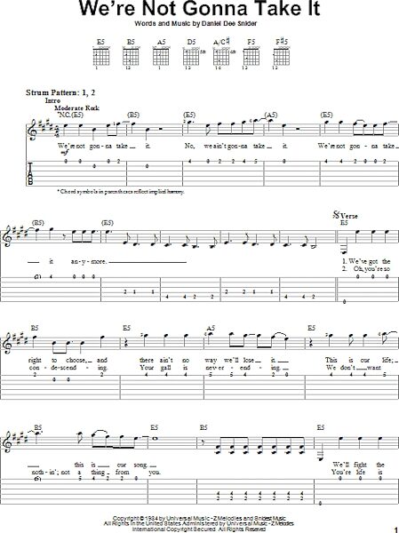 We're Not Gonna Take It - Easy Guitar with TAB, New, Main