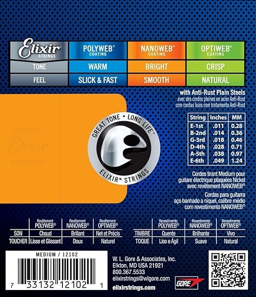 Elixir Nanoweb Electric Guitar Strings, 11-49, 12102, Medium, view