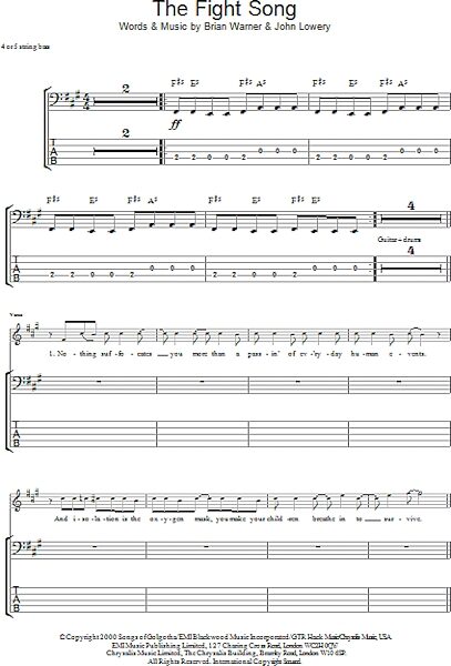 The Fight Song - Bass Tab, New, Main