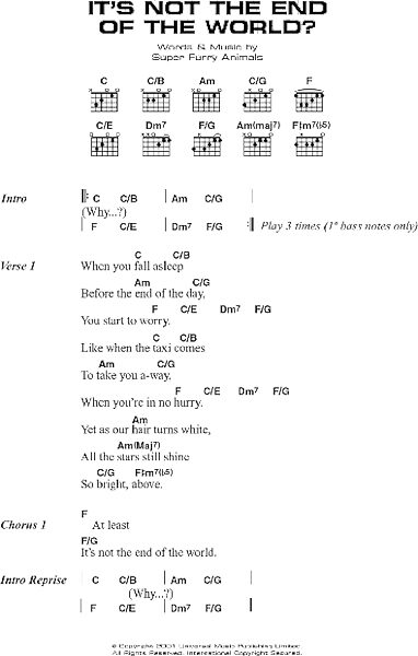 It's Not The End Of The World - Guitar Chords/Lyrics, New, Main