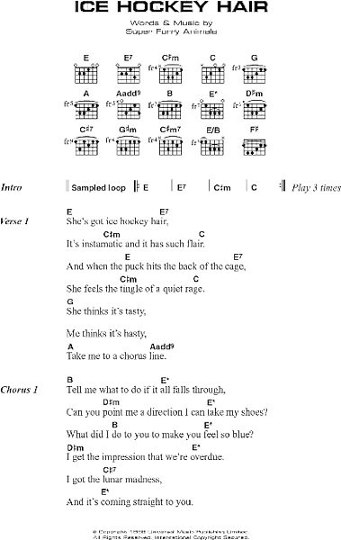 Ice Hockey Hair - Guitar Chords/Lyrics, New, Main