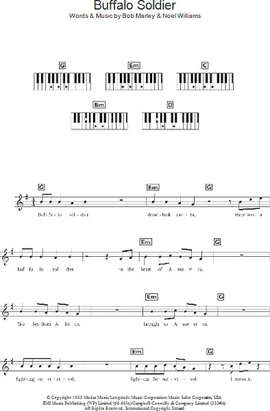 Buffalo Soldier - Piano Chords/Lyrics, New, Main