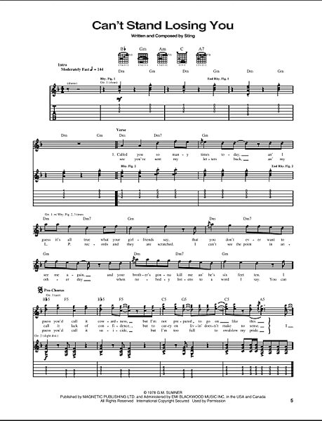 Can't Stand Losing You - Guitar TAB, New, Main