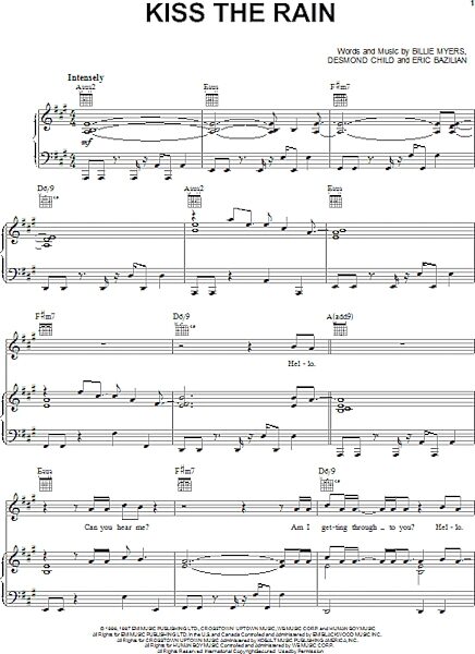 Kiss The Rain - Piano/Vocal/Guitar, New, Main