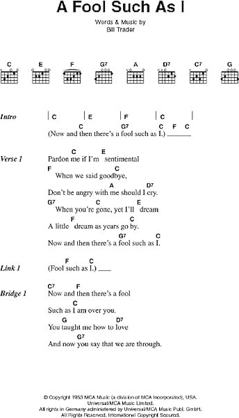(Now And Then There's) A Fool Such As I - Guitar Chords/Lyrics, New, Main