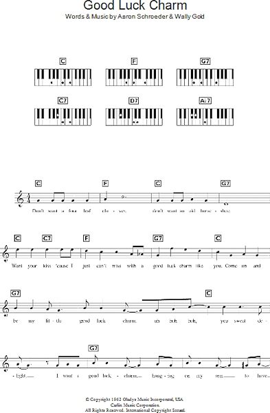 Good Luck Charm - Piano Chords/Lyrics, New, Main