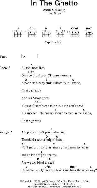 In The Ghetto (The Vicious Circle) - Guitar Chords/Lyrics, New, Main