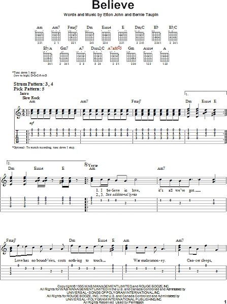 Believe - Easy Guitar with TAB, New, Main