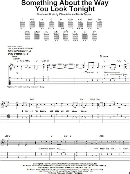 Something About The Way You Look Tonight - Easy Guitar with TAB, New, Main