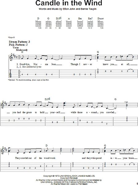 Candle In The Wind - Easy Guitar with TAB, New, Main