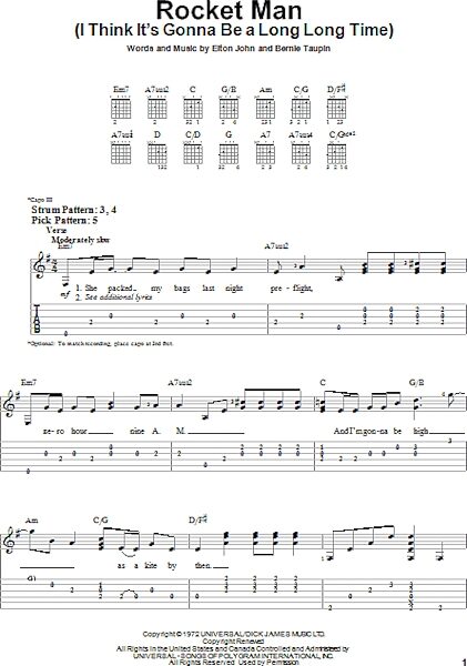 Rocket Man (I Think It's Gonna Be A Long Long Time) - Easy Guitar with TAB, New, Main