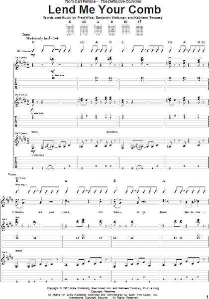 Lend Me Your Comb - Guitar TAB, New, Main