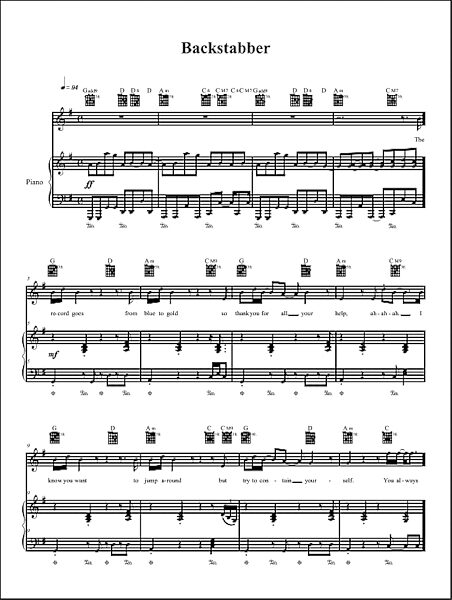 Backstabber - Piano/Vocal/Guitar, New, Main