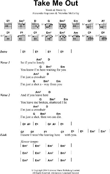 Take Me Out - Guitar Chords/Lyrics, New, Main