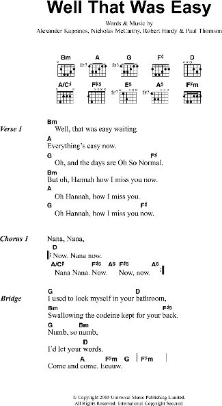 Well That Was Easy - Guitar Chords/Lyrics, New, Main