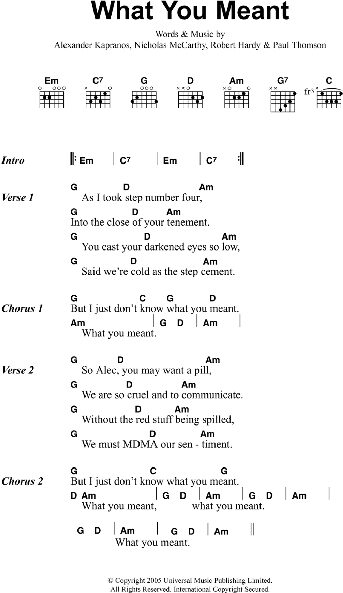 What You Meant - Guitar Chords/Lyrics, New, Main