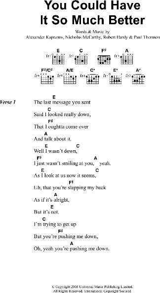 You Could Have It So Much Better - Guitar Chords/Lyrics, New, Main