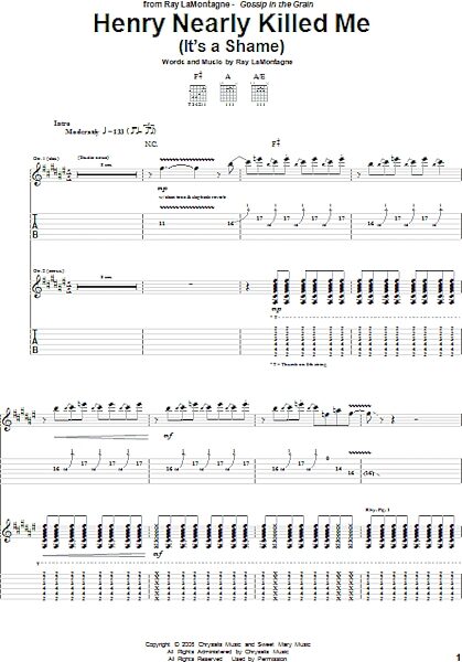 Henry Nearly Killed Me (It's A Shame) - Guitar TAB, New, Main