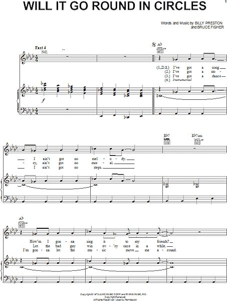 Will It Go Round In Circles - Piano/Vocal/Guitar, New, Main