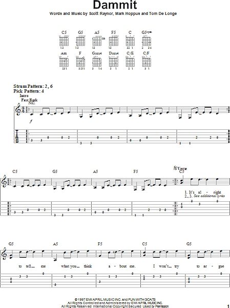 Dammit - Easy Guitar with TAB, New, Main