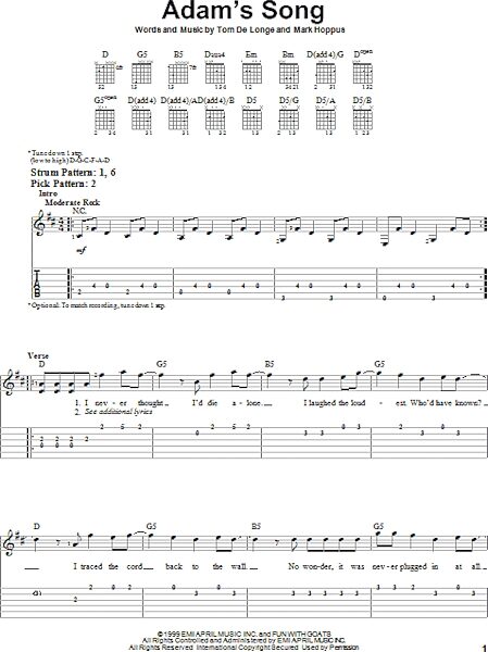 Adam's Song - Easy Guitar with TAB, New, Main