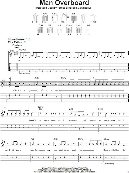 Man Overboard - Easy Guitar with TAB, New, Main