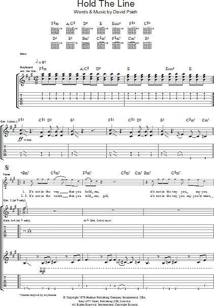 Hold The Line - Guitar TAB, New, Main