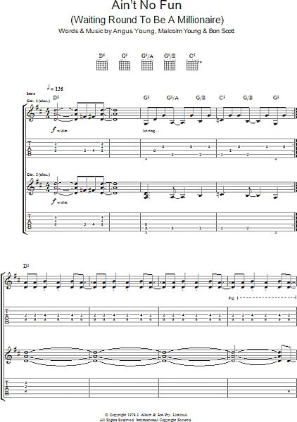 Ain't No Fun (Waiting Around To Be A Millionaire) - Guitar TAB, New, Main
