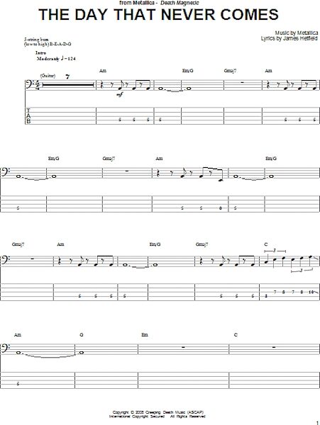 The Day That Never Comes - Bass Tab, New, Main