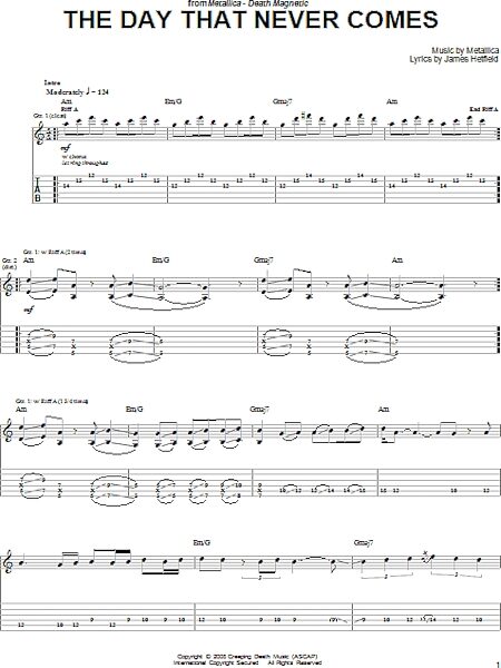 The Day That Never Comes - Easy Guitar with TAB, New, Main