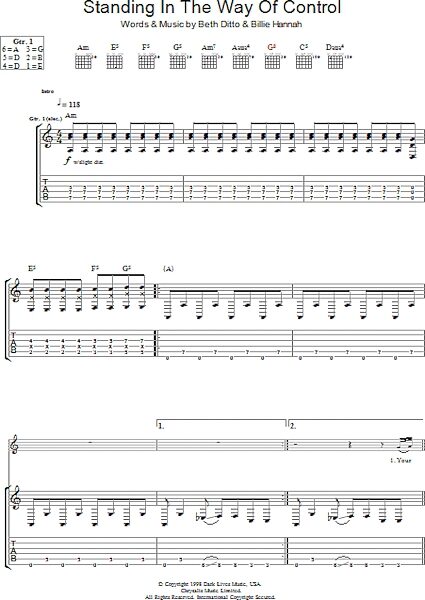 Standing In The Way Of Control - Guitar TAB, New, Main