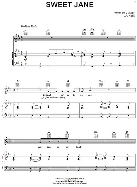 Sweet Jane - Piano/Vocal/Guitar, New, Main