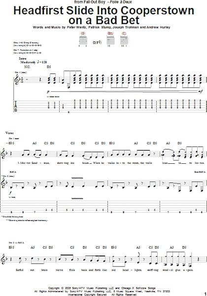 Headfirst Slide Into Cooperstown On A Bad Bet - Guitar TAB, New, Main