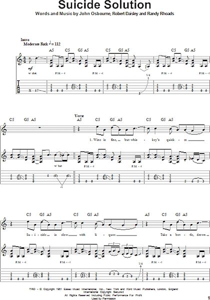 Suicide Solution - Guitar Tab Play-Along, New, Main