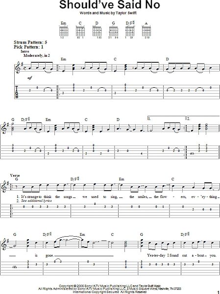 Should've Said No - Easy Guitar with TAB, New, Main