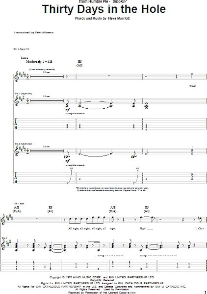 Thirty Days In The Hole - Guitar TAB, New, Main