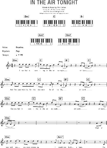 In The Air Tonight - Piano Chords/Lyrics, New, Main