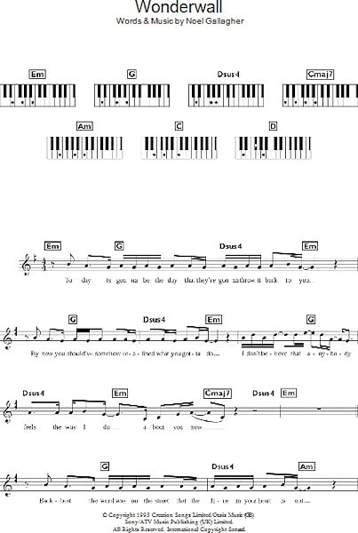 Wonderwall - Piano Chords/Lyrics, New, Main