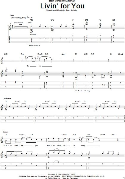 Livin' For You - Guitar TAB, New, Main