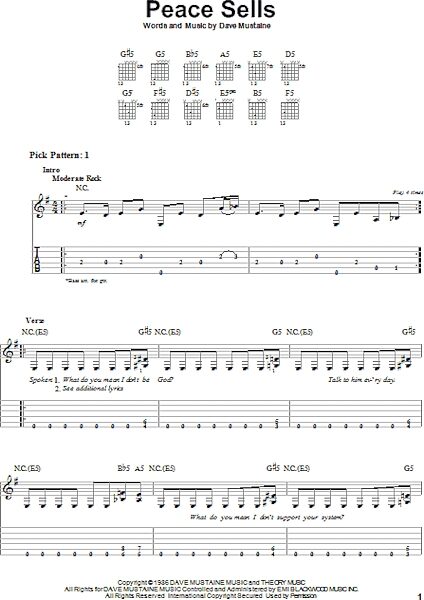 Peace Sells - Easy Guitar with TAB, New, Main