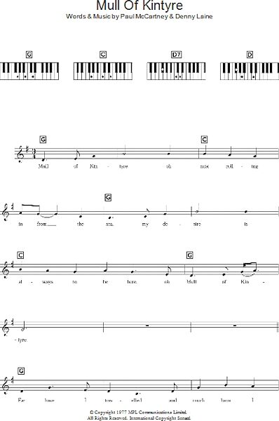 Mull Of Kintyre - Piano Chords/Lyrics, Main