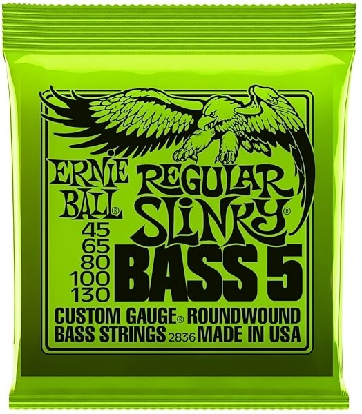 Ernie Ball Regular Slinky 5-String Nickel Wound Electric Bass Strings, 45-130, 2836, Main