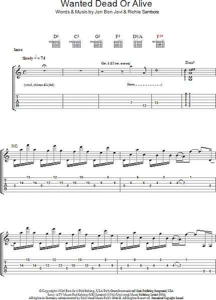 Wanted Dead Or Alive - Guitar TAB, New, Main