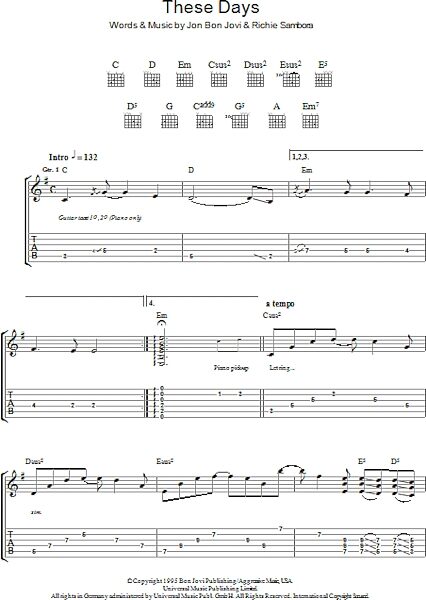 These Days - Guitar TAB, New, Main